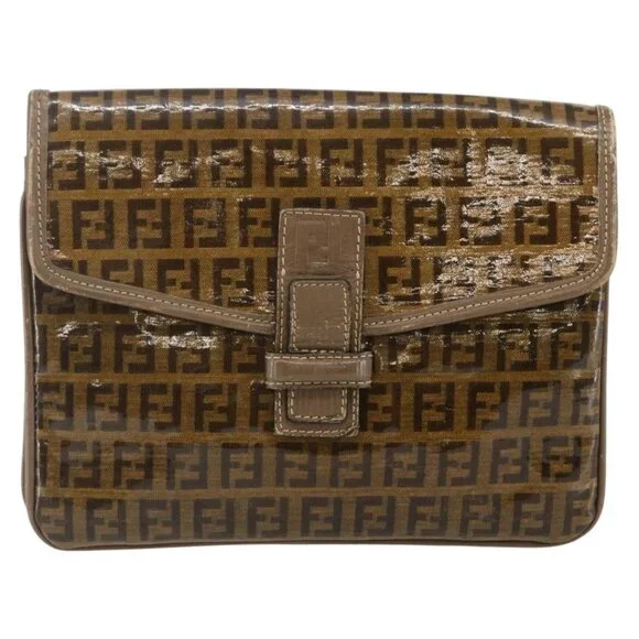 Authentic FENDI Zucchino Canvas Shoulder Bag Coated Canvas Beige - Picture 16 of 16